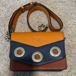 Guess Women's Vibrant Orange and Navy Crossbody Bag